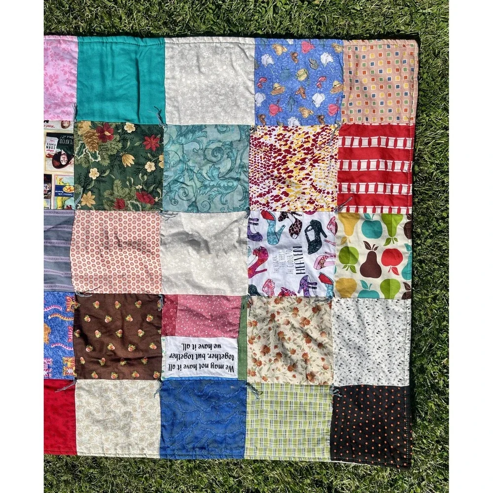 Handmade Patchwork Quilt‎ Lap Throw Scrappy Cotton Multicolor Squares